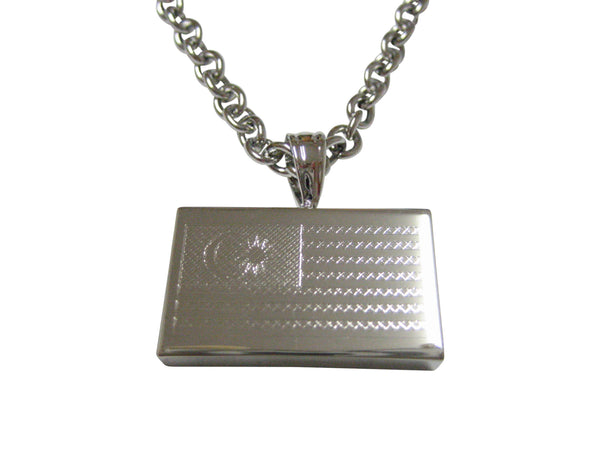 Silver Toned Etched Malaysia Flag Pendant Necklace