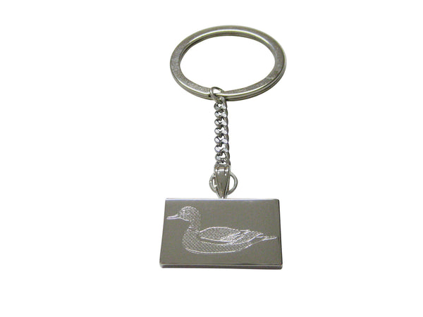 Silver Toned Etched Mallard Duck Keychain