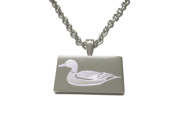 Silver Toned Etched Mallard Duck Pendant Necklace