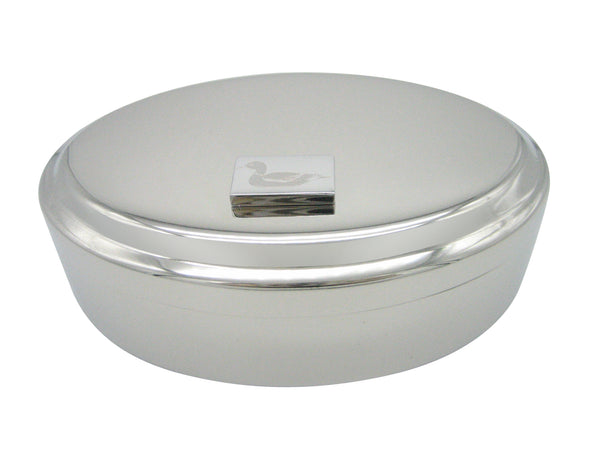 Silver Toned Etched Mallard Duck Pendant Oval Trinket Jewelry Box