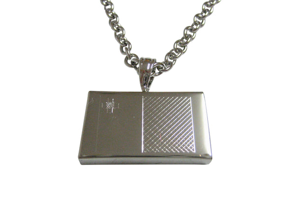 Silver Toned Etched Malta Flag Pendant Necklace
