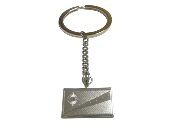 Silver Toned Etched Marshall Islands Flag Pendant Keychain