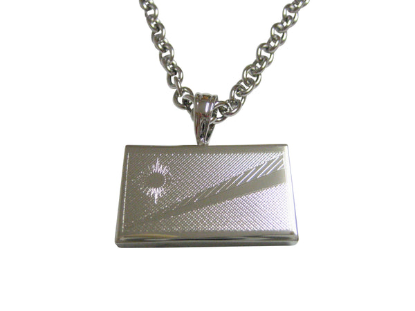 Silver Toned Etched Marshall Islands Flag Pendant Necklace