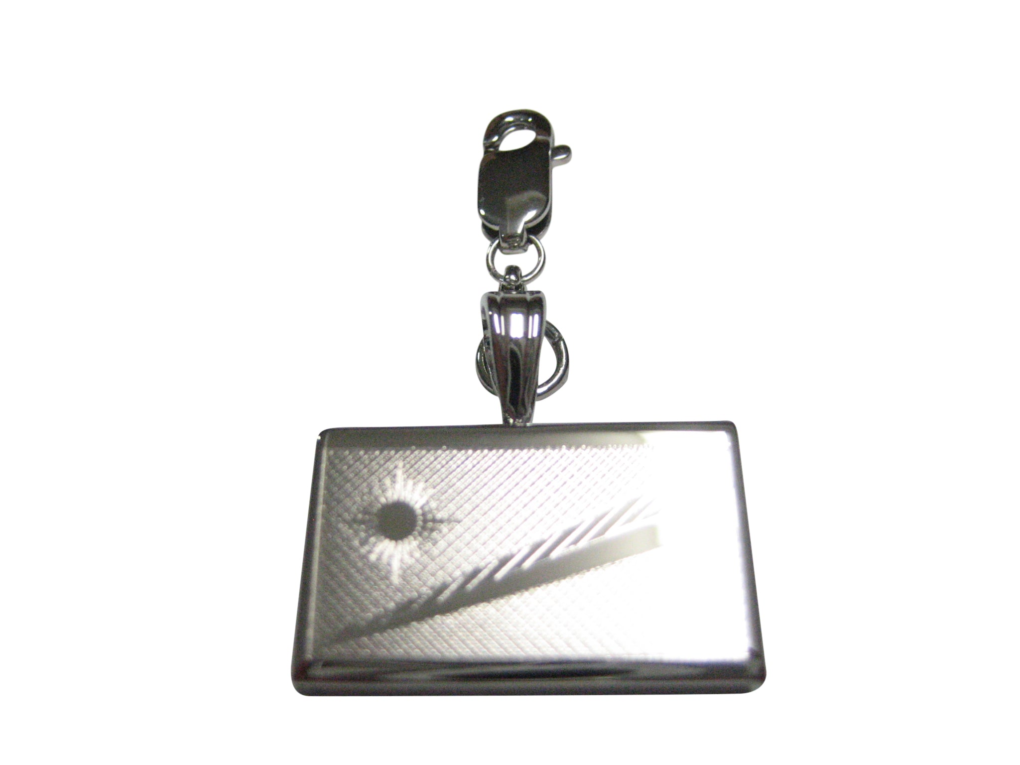 Silver Toned Etched Marshall Islands Flag Pendant Zipper Pull Charm