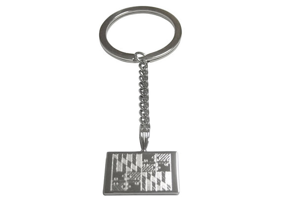 Silver Toned Etched Maryland State Flag Pendant Keychain