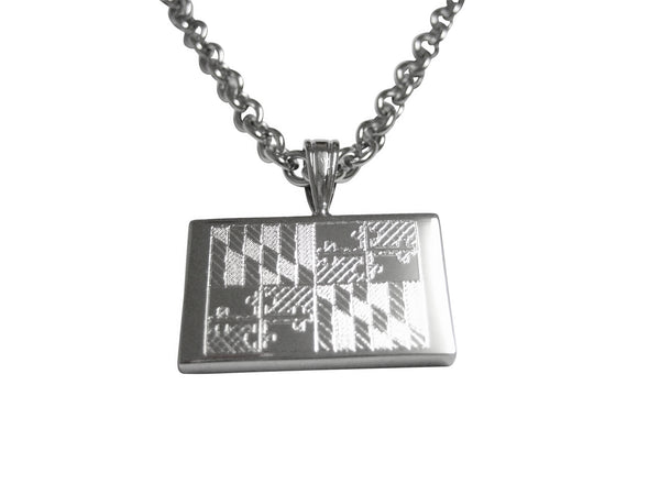 Silver Toned Etched Maryland State Flag Pendant Necklace