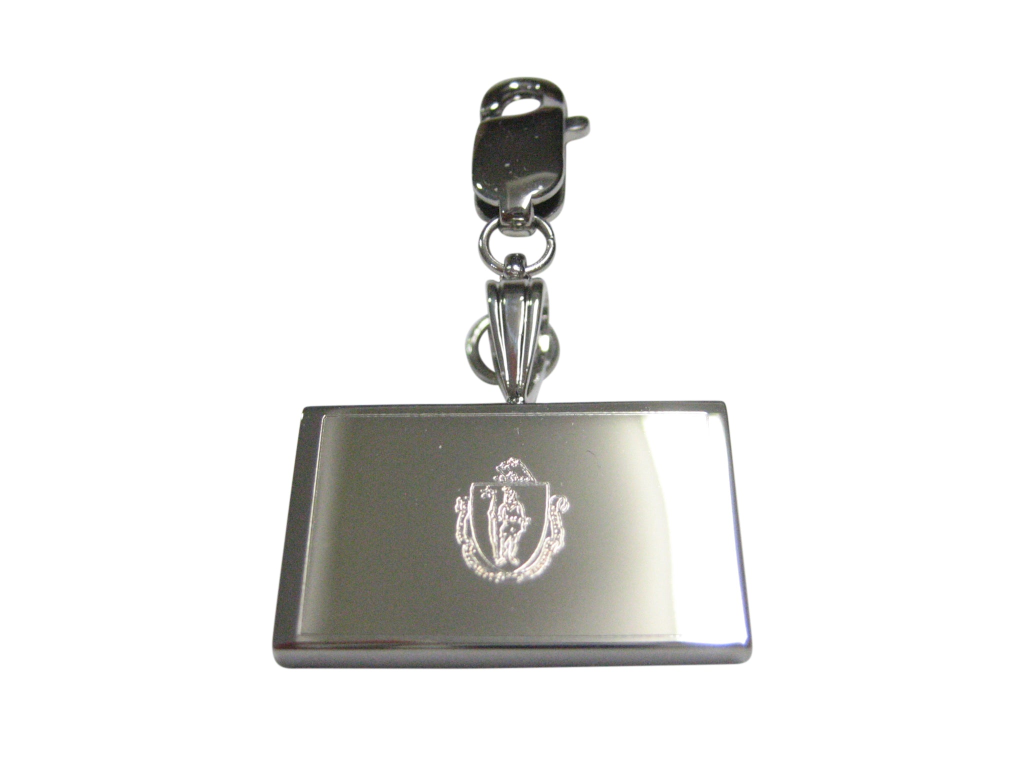 Silver Toned Etched Massachusetts State Flag Pendant Zipper Pull Charm