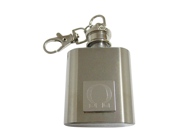Silver Toned Etched Mathematical Greek Omega Symbol 1 Oz. Stainless Steel Key Chain Flask
