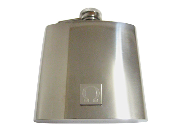 Silver Toned Etched Mathematical Greek Omega Symbol 6 Oz. Stainless Steel Flask