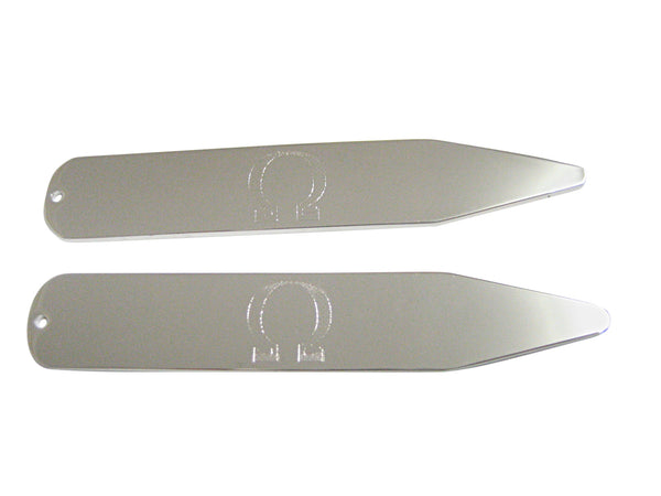 Silver Toned Etched Mathematical Greek Omega Symbol Collar Stays