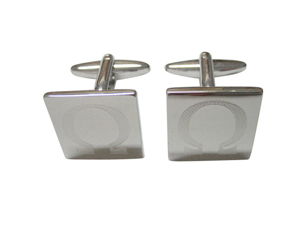 Silver Toned Etched Mathematical Greek Omega Symbol Cufflinks