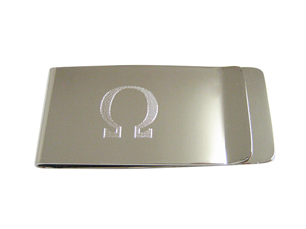 Silver Toned Etched Mathematical Greek Omega Symbol Money Clip