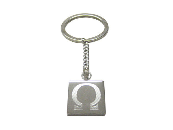 Silver Toned Etched Mathematical Greek Omega Symbol Pendant Keychain