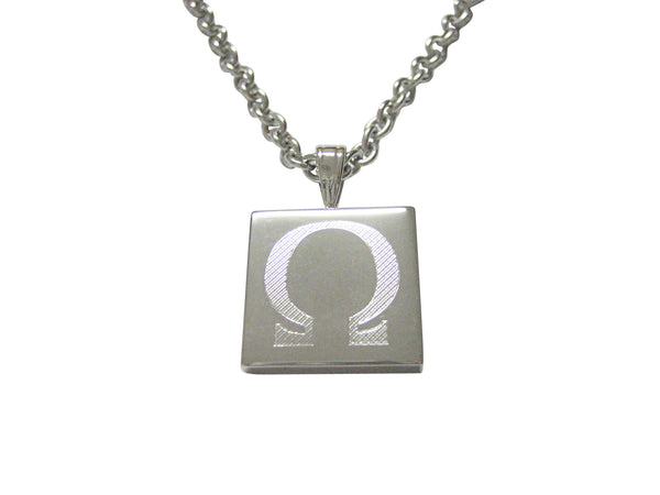 Silver Toned Etched Mathematical Greek Omega Symbol Pendant Necklace
