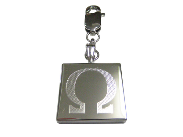 Silver Toned Etched Mathematical Greek Omega Symbol Pendant Zipper Pull Charm