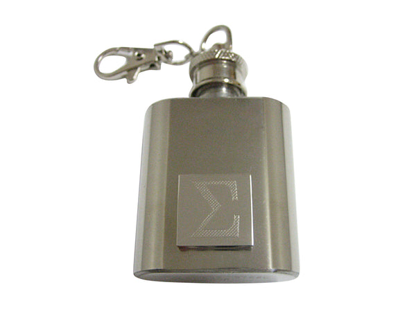 Silver Toned Etched Mathematical Greek Sigma Symbol 1 Oz. Stainless Steel Key Chain Flask
