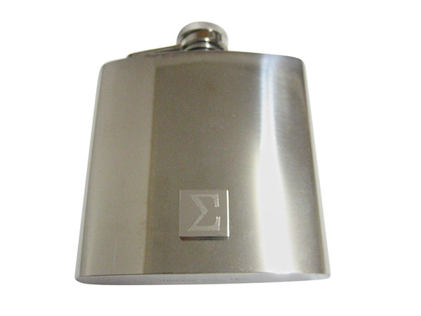 Silver Toned Etched Mathematical Greek Sigma Symbol 6 Oz. Stainless Steel Flask