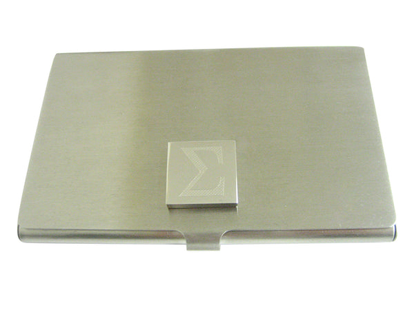 Silver Toned Etched Mathematical Greek Sigma Symbol Business Card Holder