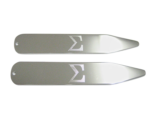 Silver Toned Etched Mathematical Greek Sigma Symbol Collar Stays