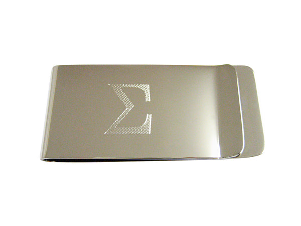 Silver Toned Etched Mathematical Greek Sigma Symbol Money Clip