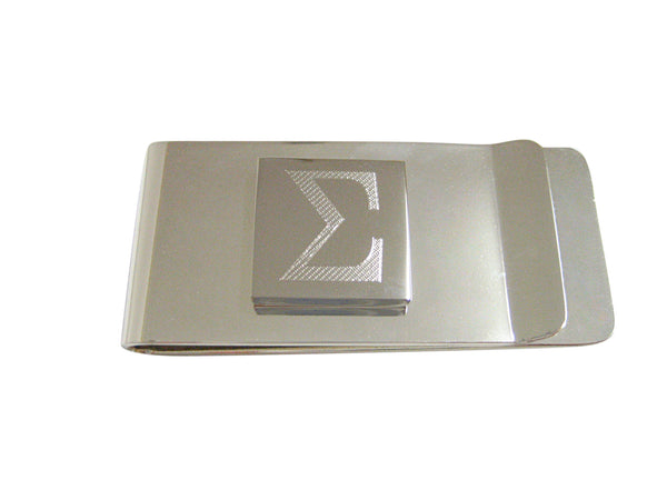 Silver Toned Etched Mathematical Greek Sigma Symbol Pendant Money Clip