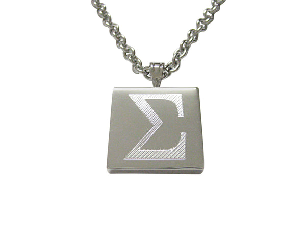 Silver Toned Etched Mathematical Greek Sigma Symbol Pendant Necklace