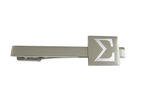 Silver Toned Etched Mathematical Greek Sigma Symbol Pendant Square Tie Clip
