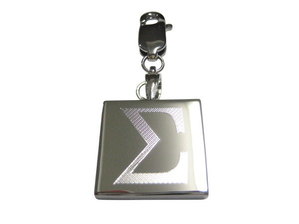 Silver Toned Etched Mathematical Greek Uppercase Letter Sigma Pendant Zipper Pull Charm
