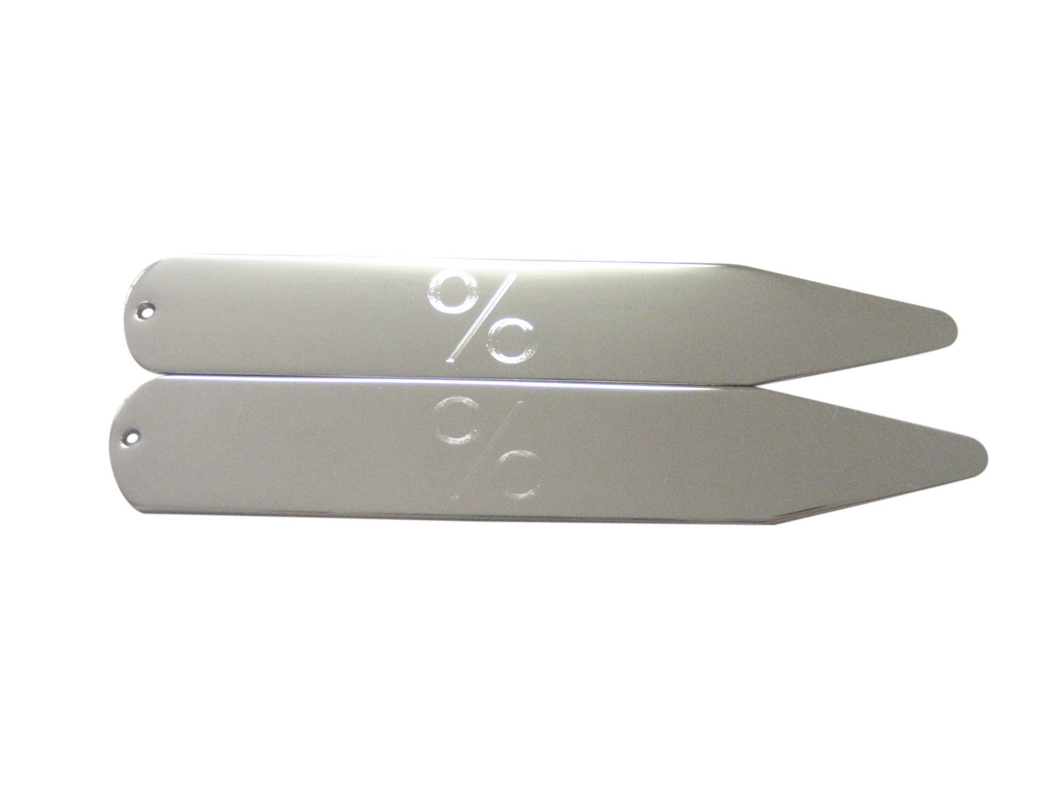 Silver Toned Etched Mathematical Percent Sign Collar Stays