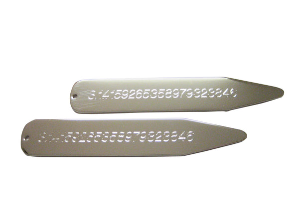 Silver Toned Etched Mathematical Pi Number Collar Stays