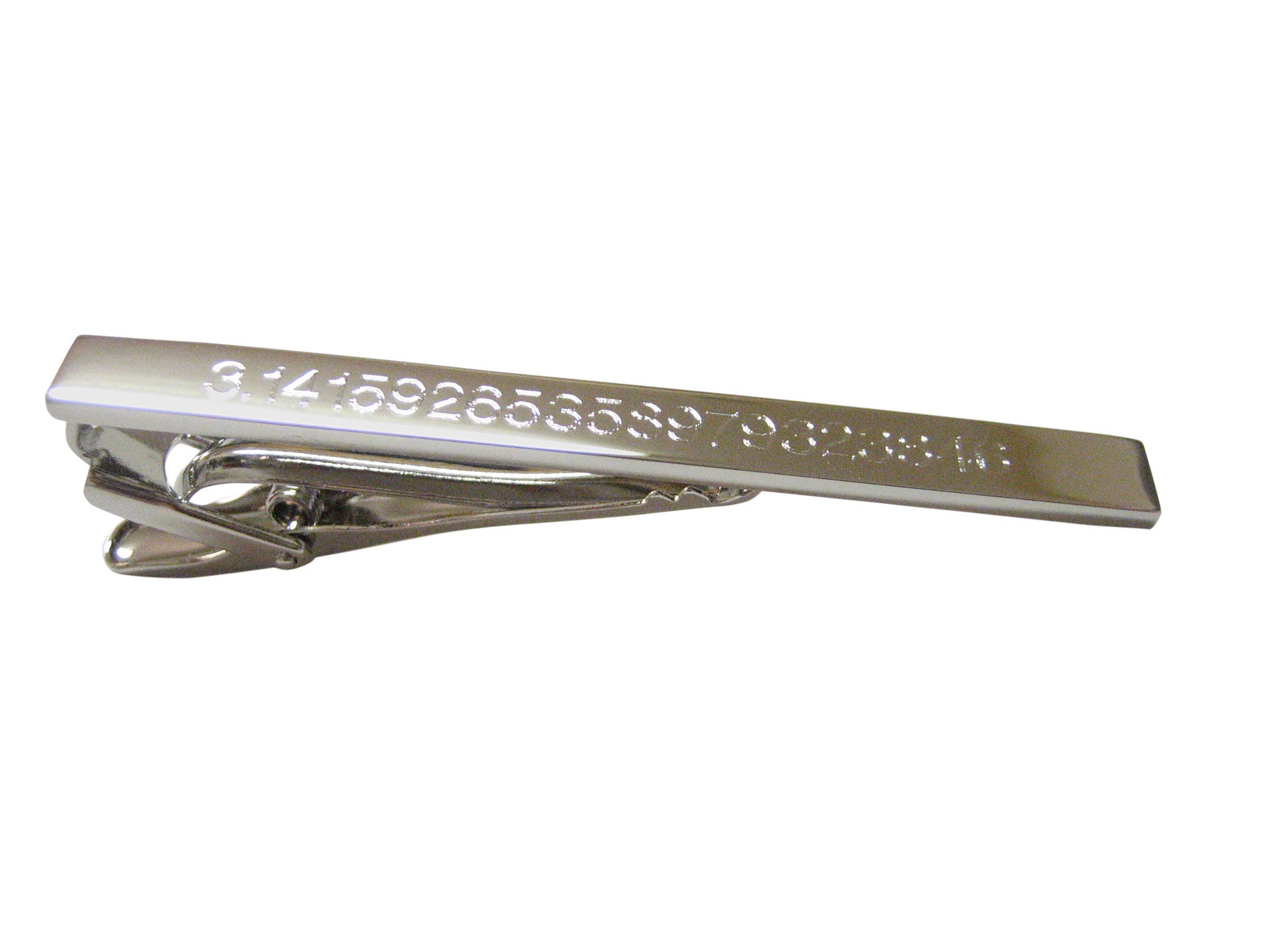 Silver Toned Etched Mathematical Pi Number Tie Clip