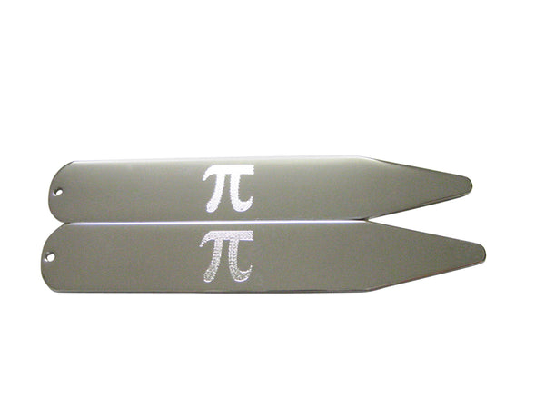 Silver Toned Etched Mathematical Pi Symbol Collar Stays