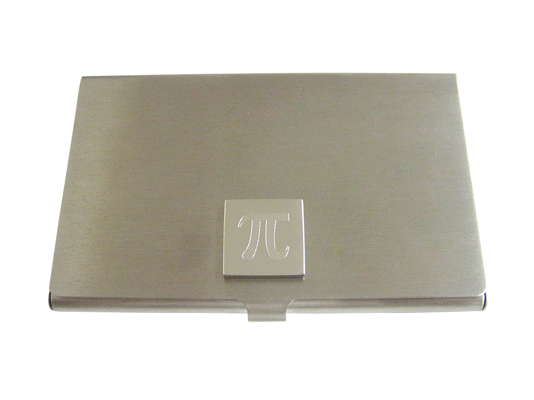 Silver Toned Etched Mathematical Pi Symbol Pendant Business Card Holder