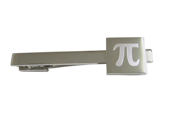 Silver Toned Etched Mathematical Pi Symbol Pendant Square Tie Clip
