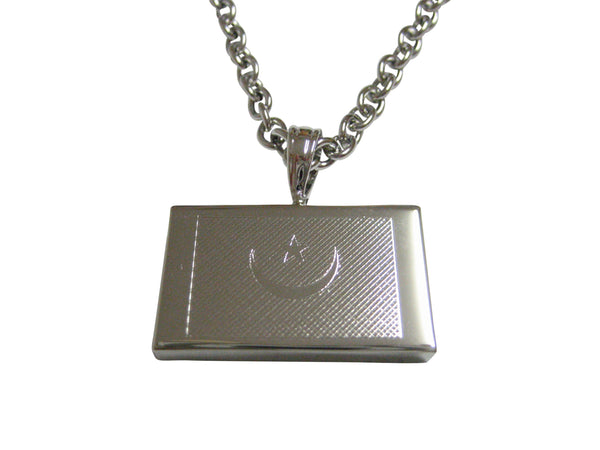 Silver Toned Etched Mauritania Flag Pendant Necklace