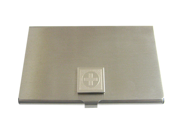 Silver Toned Etched Medical Cross Business Card Holder