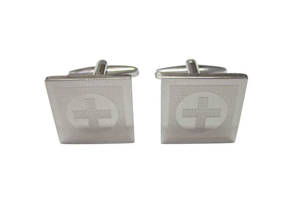 Silver Toned Etched Medical Cross Cufflinks