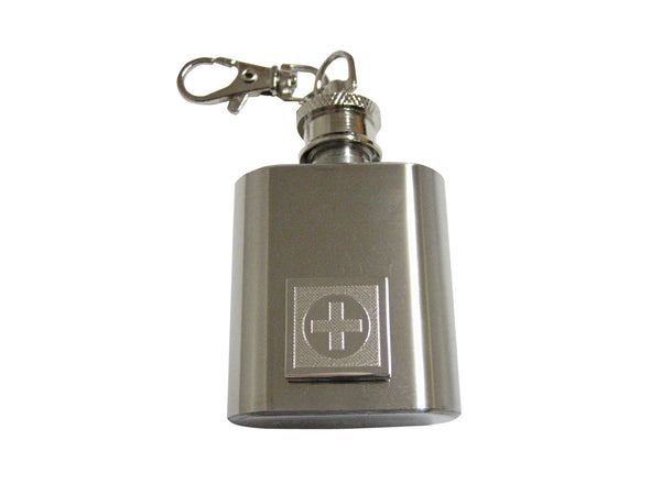 Silver Toned Etched Medical Cross 1 Oz. Stainless Steel Key Chain Flask