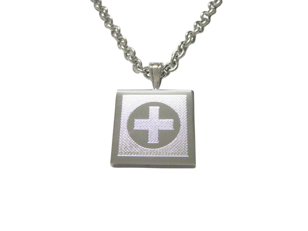 Silver Toned Etched Medical Cross Pendant Necklace