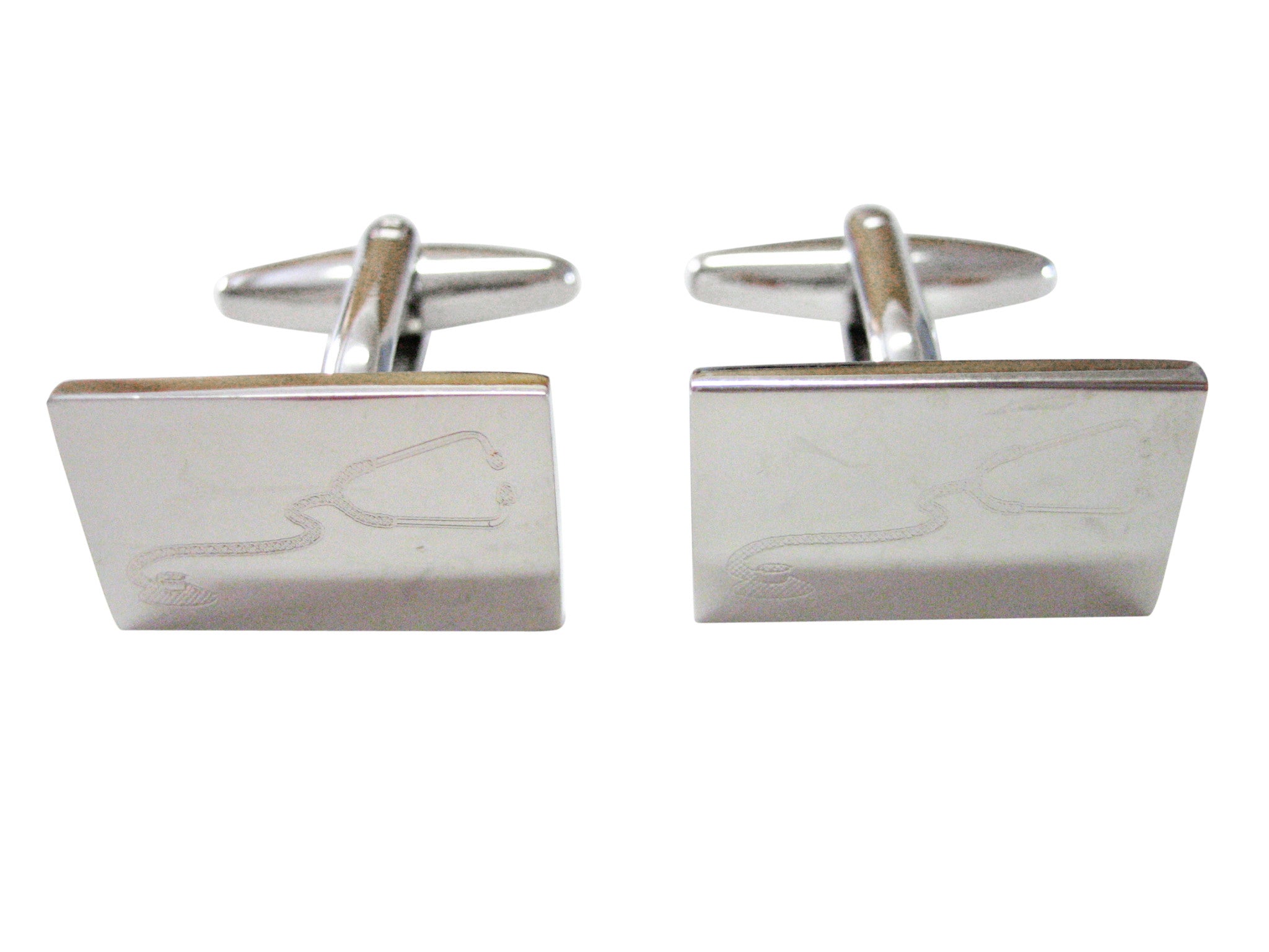 Silver Toned Etched Medical Stethoscope Cufflinks