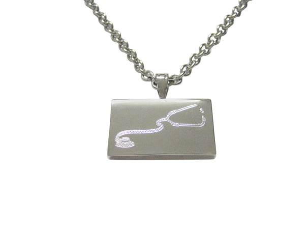 Silver Toned Etched Medical Stethoscope Pendant Necklace