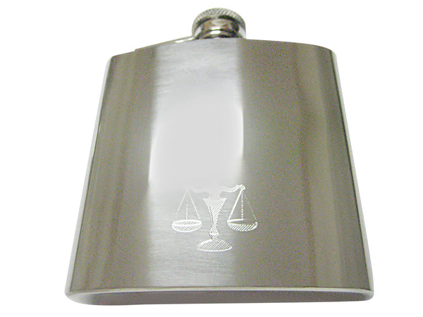 Silver Toned Etched Medium Scale of Justice Law 6 Oz. Stainless Steel Flask