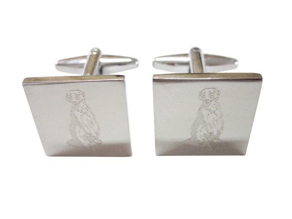 Silver Toned Etched Meerkat Cufflinks