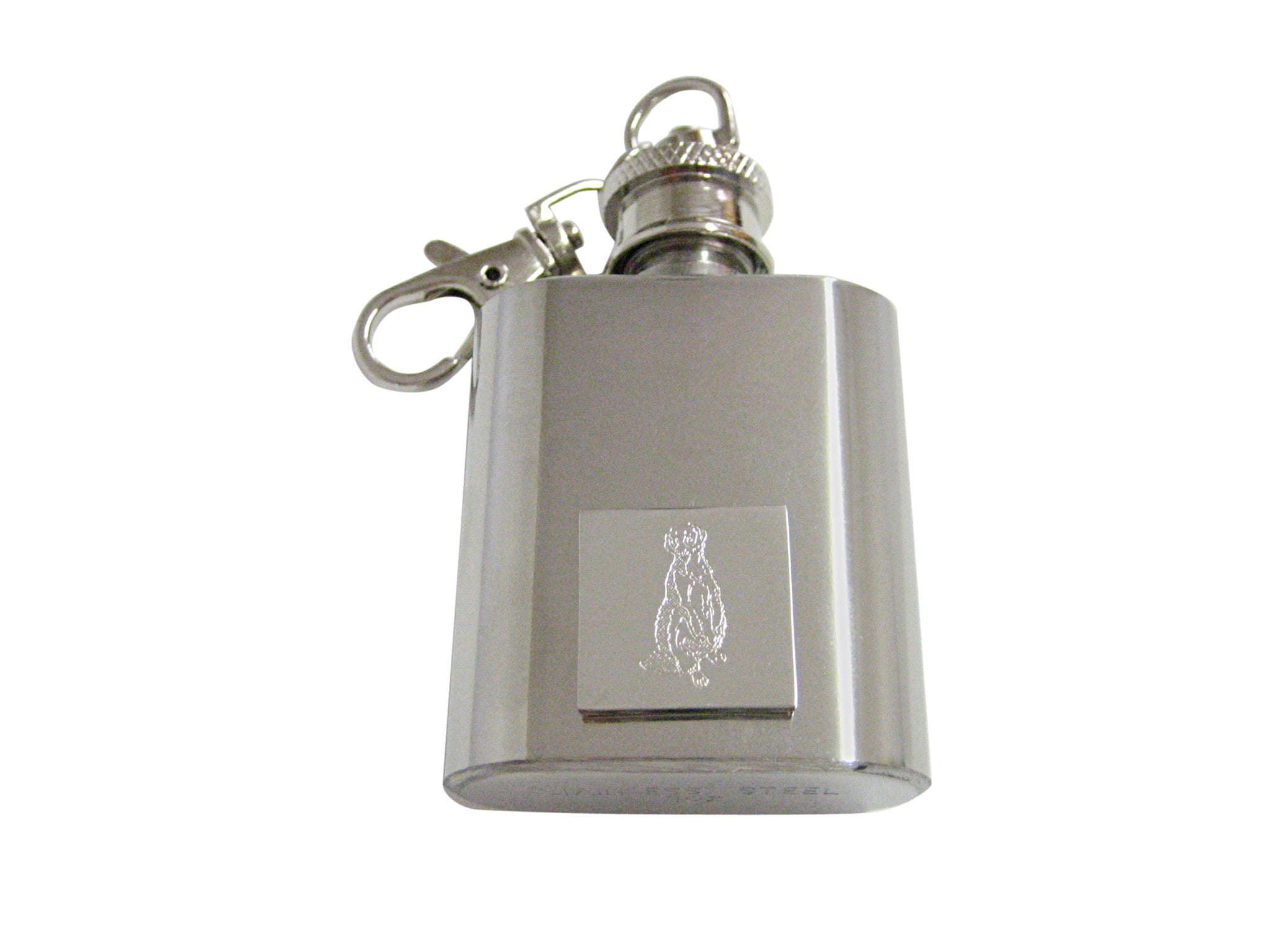 Silver Toned Etched Meerkat 1 Oz. Stainless Steel Key Chain Flask