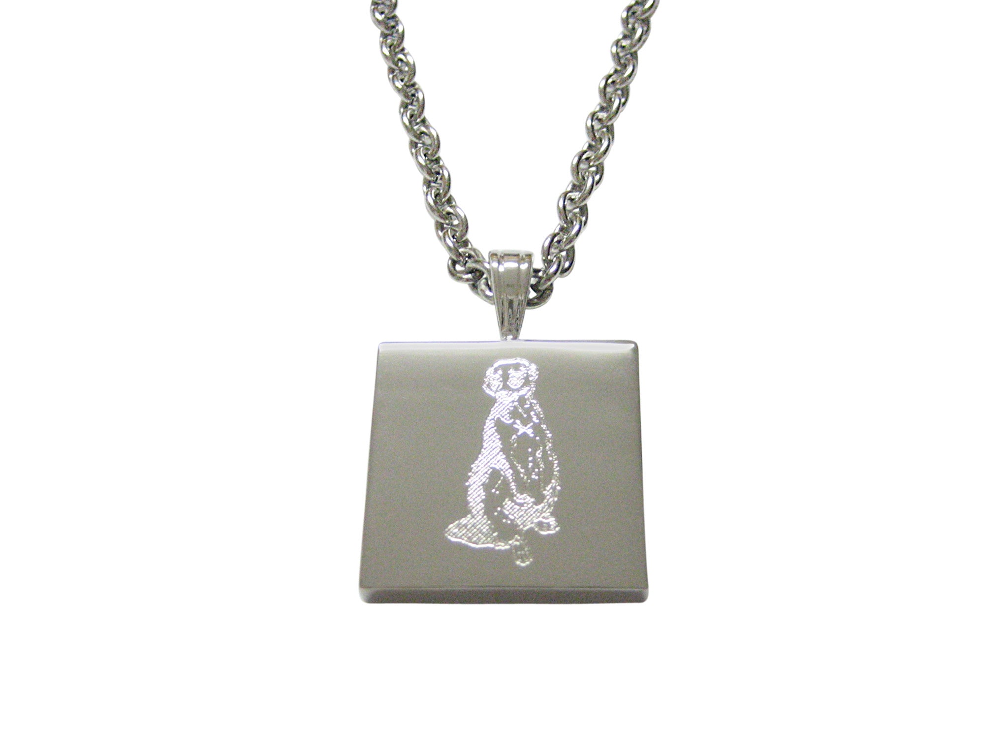 Silver Toned Etched Meerkat Pendant Necklace