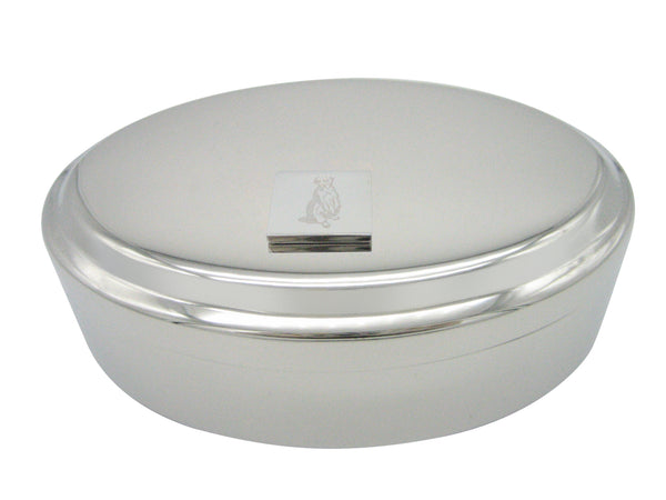 Silver Toned Etched Meerkat Pendant Oval Trinket Jewelry Box