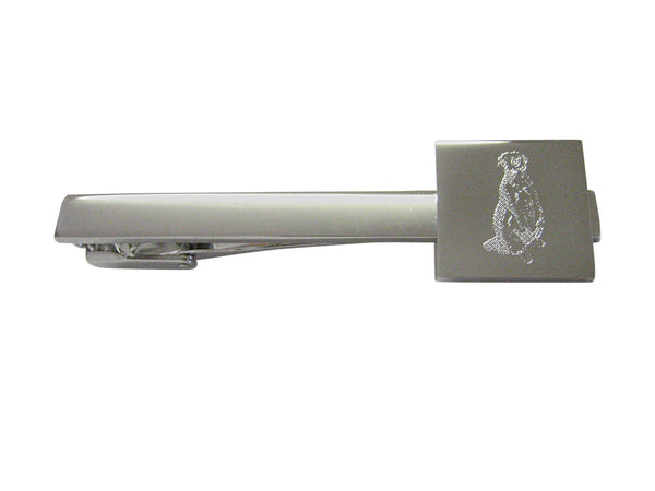 Silver Toned Etched Meerkat Square Tie Clip