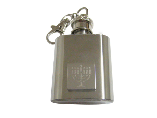 Silver Toned Etched Menorah 1 Oz. Stainless Steel Key Chain Flask