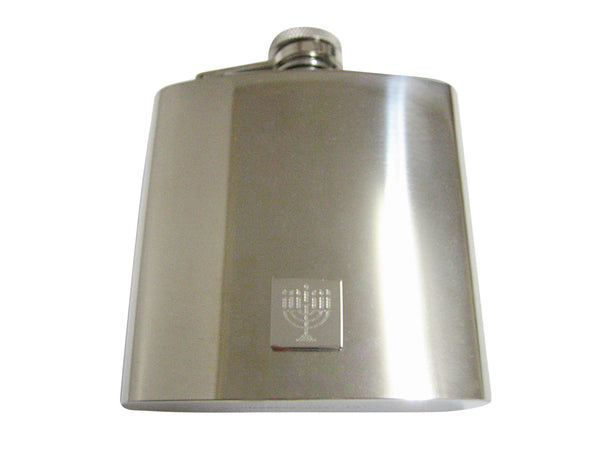 Silver Toned Etched Menorah 6 Oz. Stainless Steel Flask