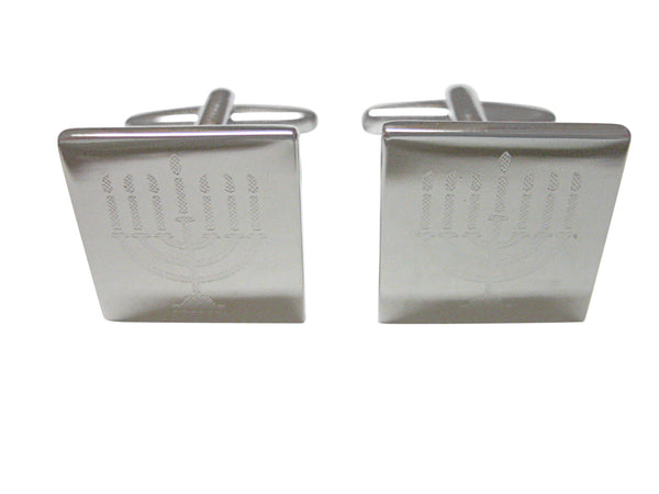 Silver Toned Etched Menorah Cufflinks